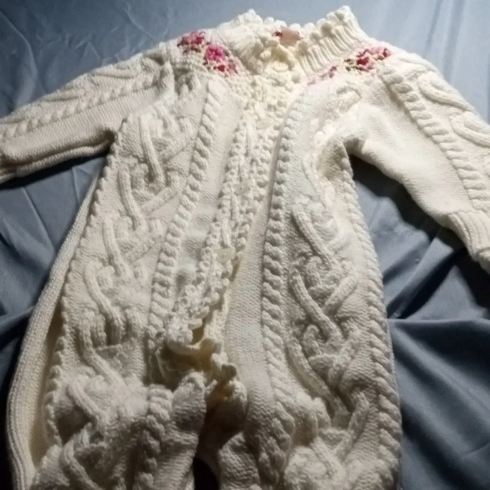Like New, Baby Gap 3-6 Months Cable Knit Sweater Footed Onesie Coverall - Picture 8 of 13